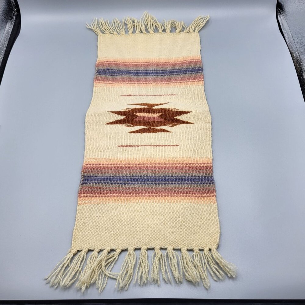 Vtg Hand Woven Southwestern Style Doll House Small Rug Fringe Accents 23" x 9" - Picture 3 of 6